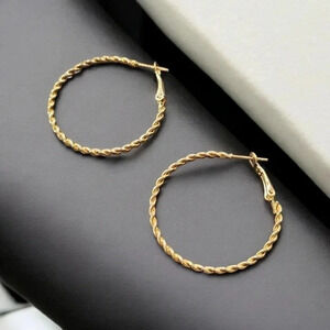 1 LEFT! Gold Plated Textured Hoop Earrings